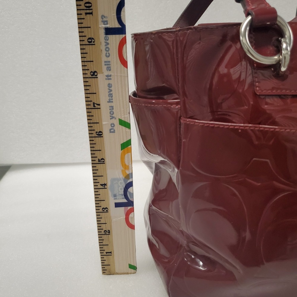 Coach Signature Garnet East West Embossed Patent Leather Carry all # F17729 - Picture 12 of 16
